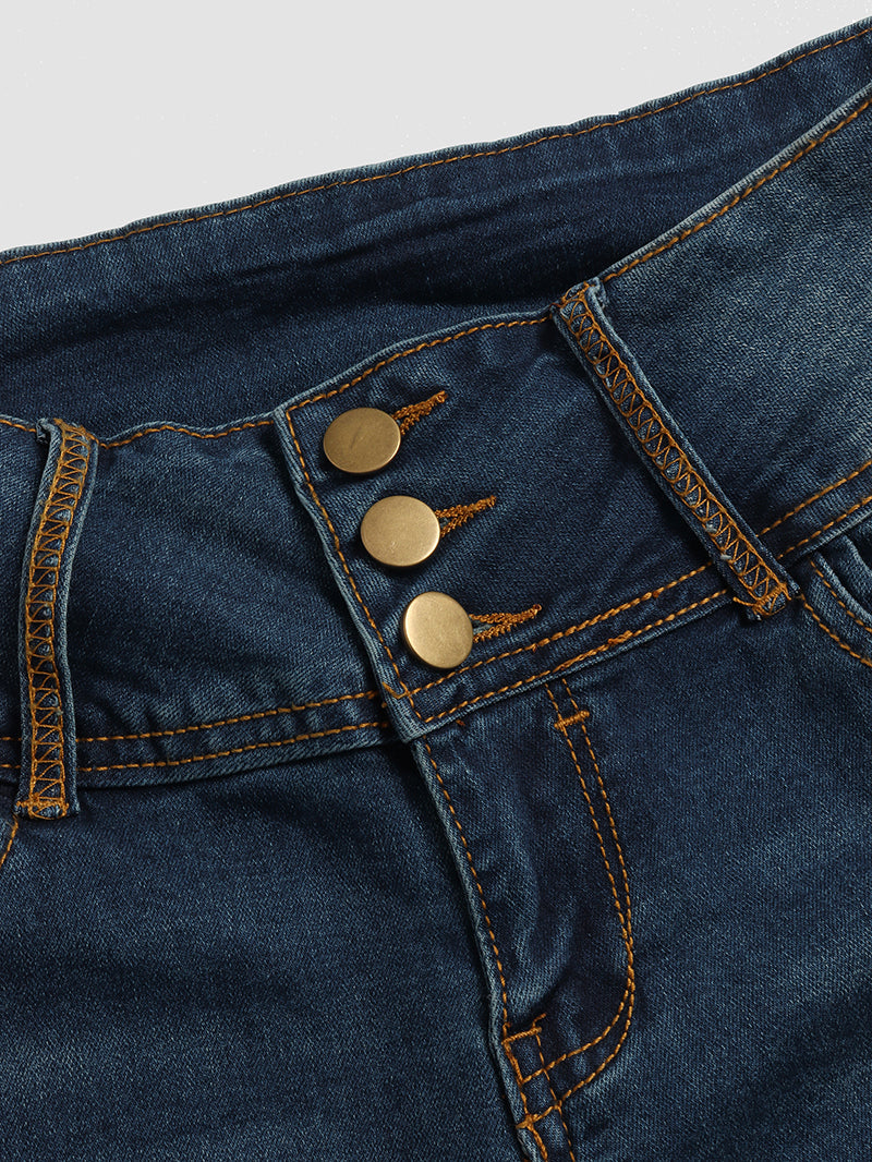 Classic Button Front Low Waist Flare Jeans-Pinkami