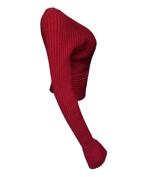 Solid Overlap Rib-Knit V Neck Sweater-Pinkami