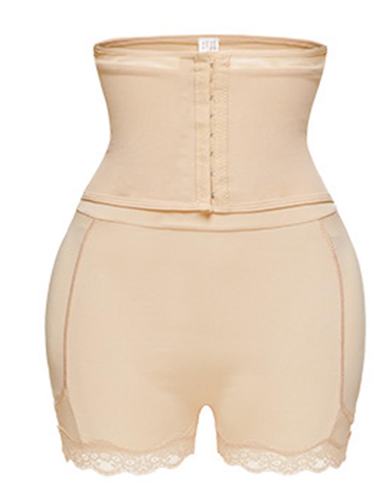 Floral Lace Hook And Eye Butt Lifting High Waist Shapewear Shorts-Pinkami