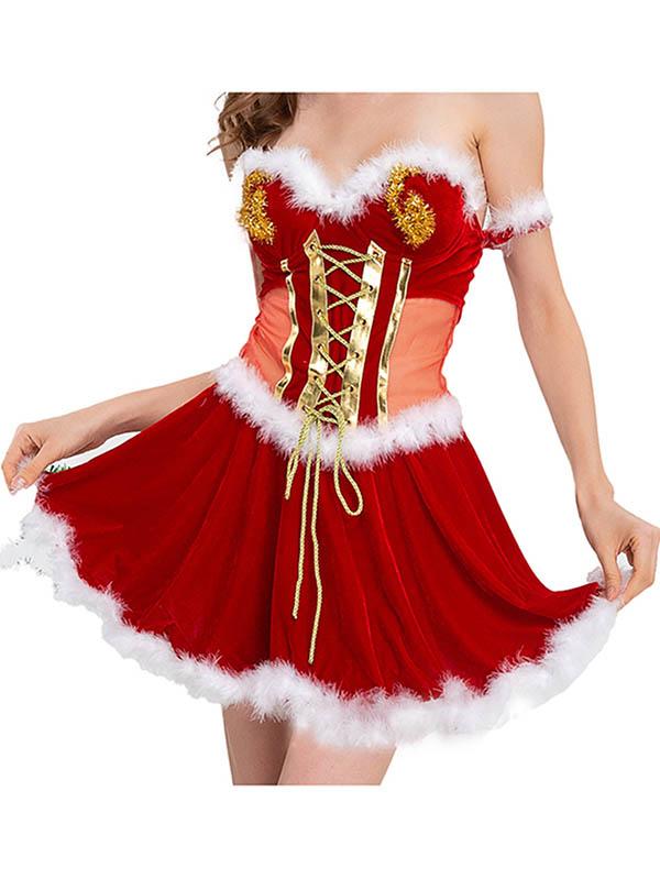 Womens Santa Dress Deluxe Santa Suit-Pinkami