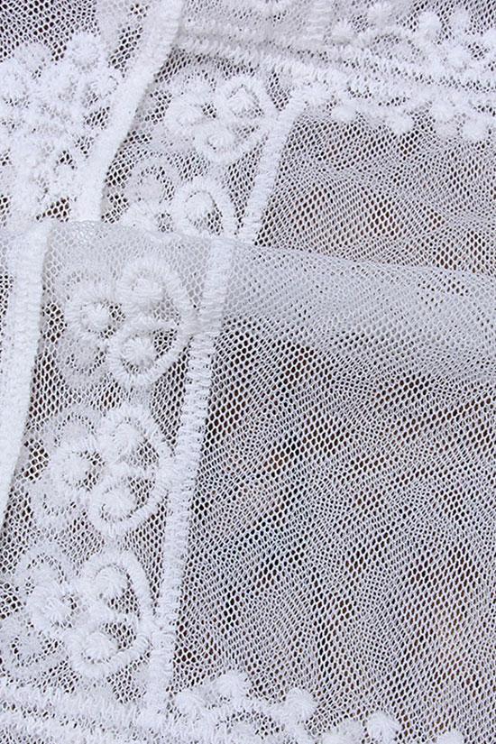 Sleeved Floral Lace Crochet Sheer Cover Up-Pinkami