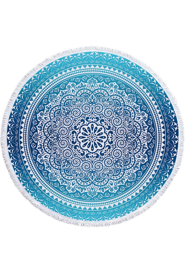 Fluffy Boho Floral Tassel Trim Beach Towel-Pinkami