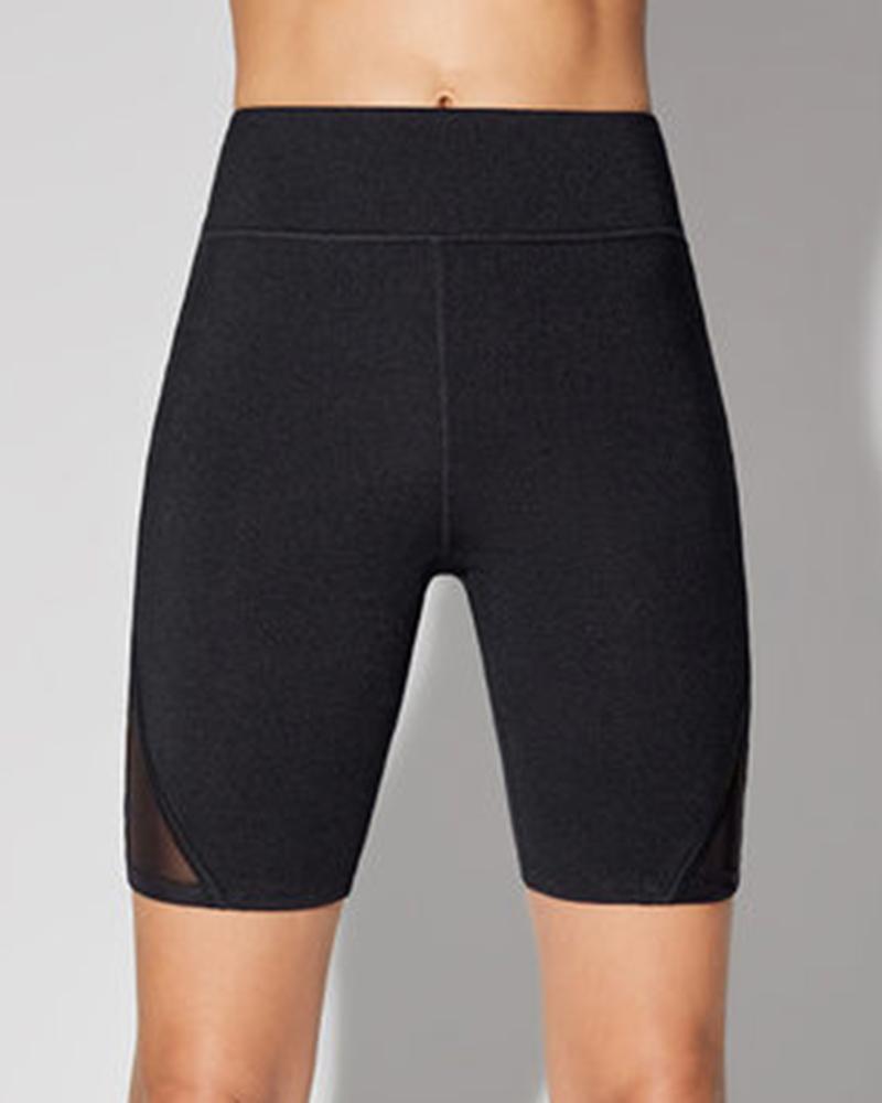 Mesh Panel High Waist Butt Lifting Sports Shorts-Pinkami