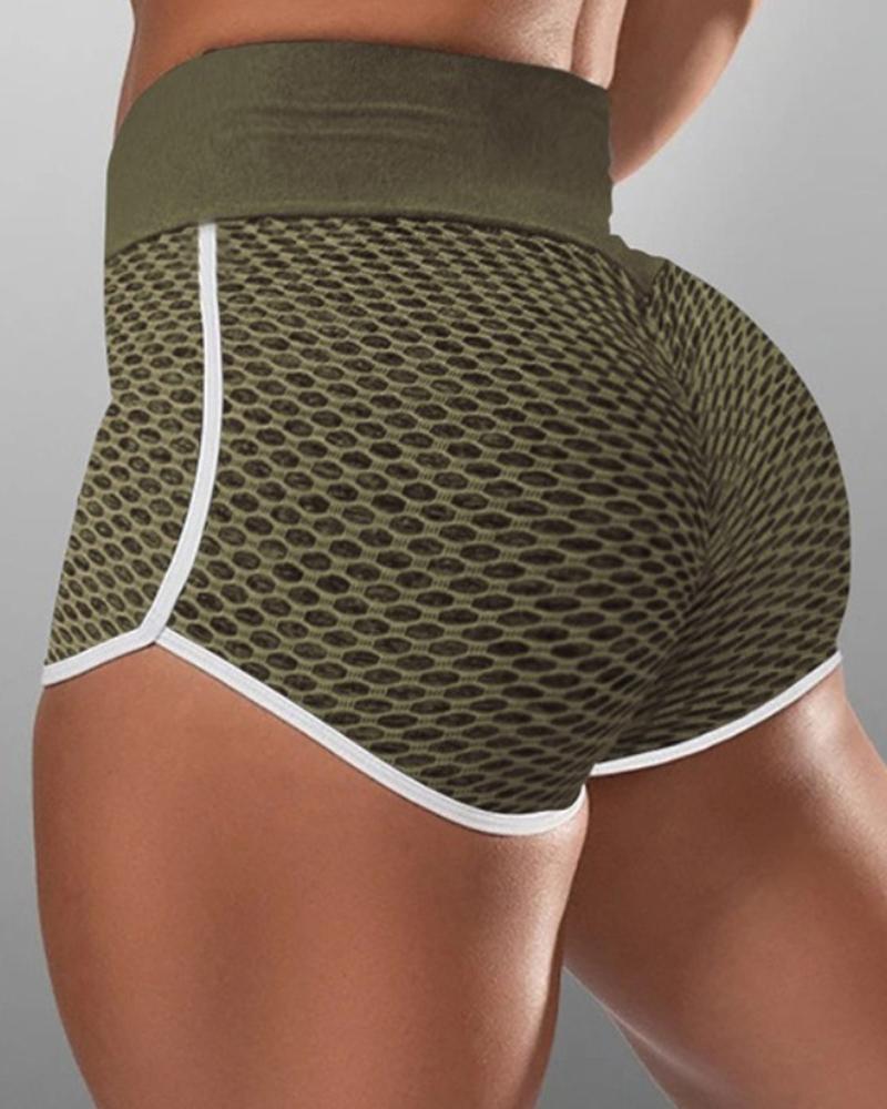 Contrast Binding Textured Sports Shorts-Pinkami