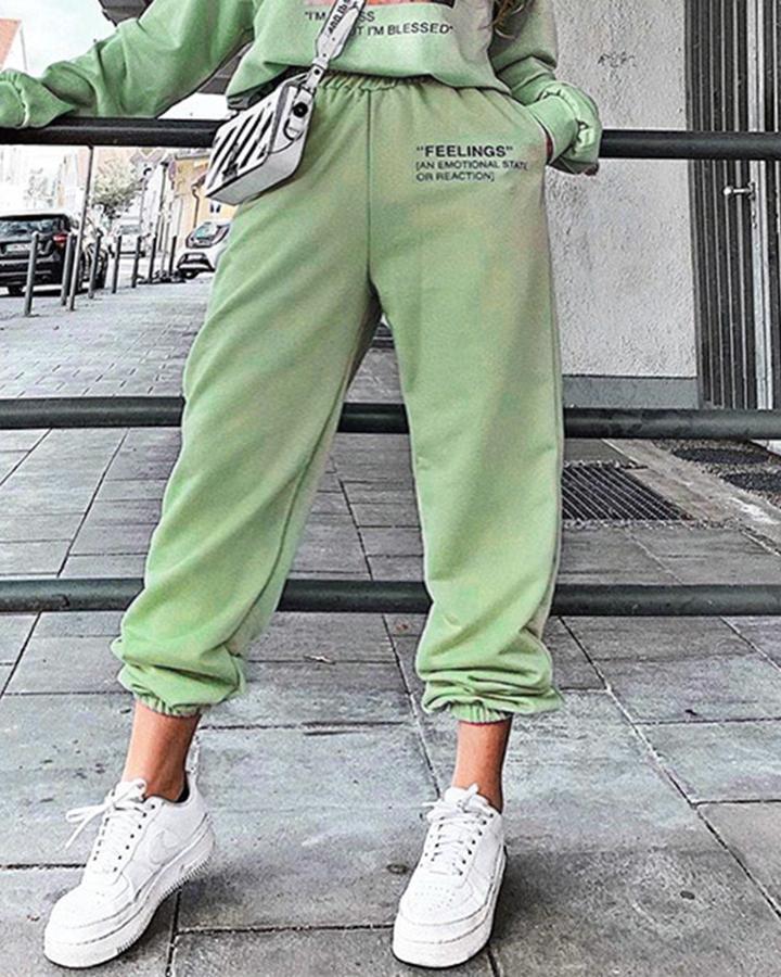 Letter Print Slant Pocket Sweatpants For Women-Pinkami