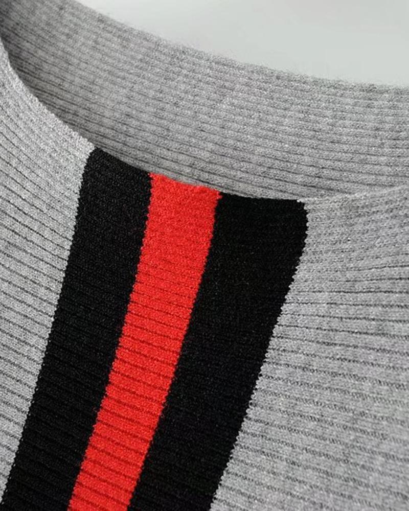 Striped Batwing Sleeve Rib-knit Sweater-Pinkami