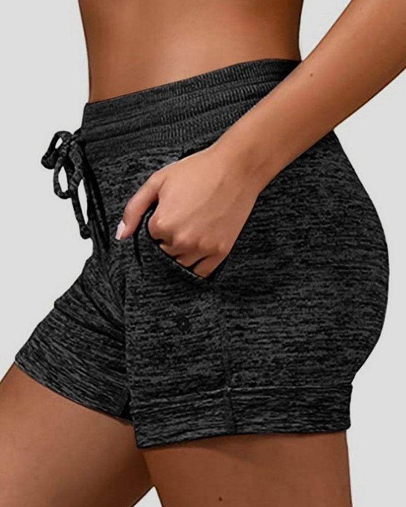 Space Dye Drawstring Waist Slant Pocket Sports Shorts-Pinkami