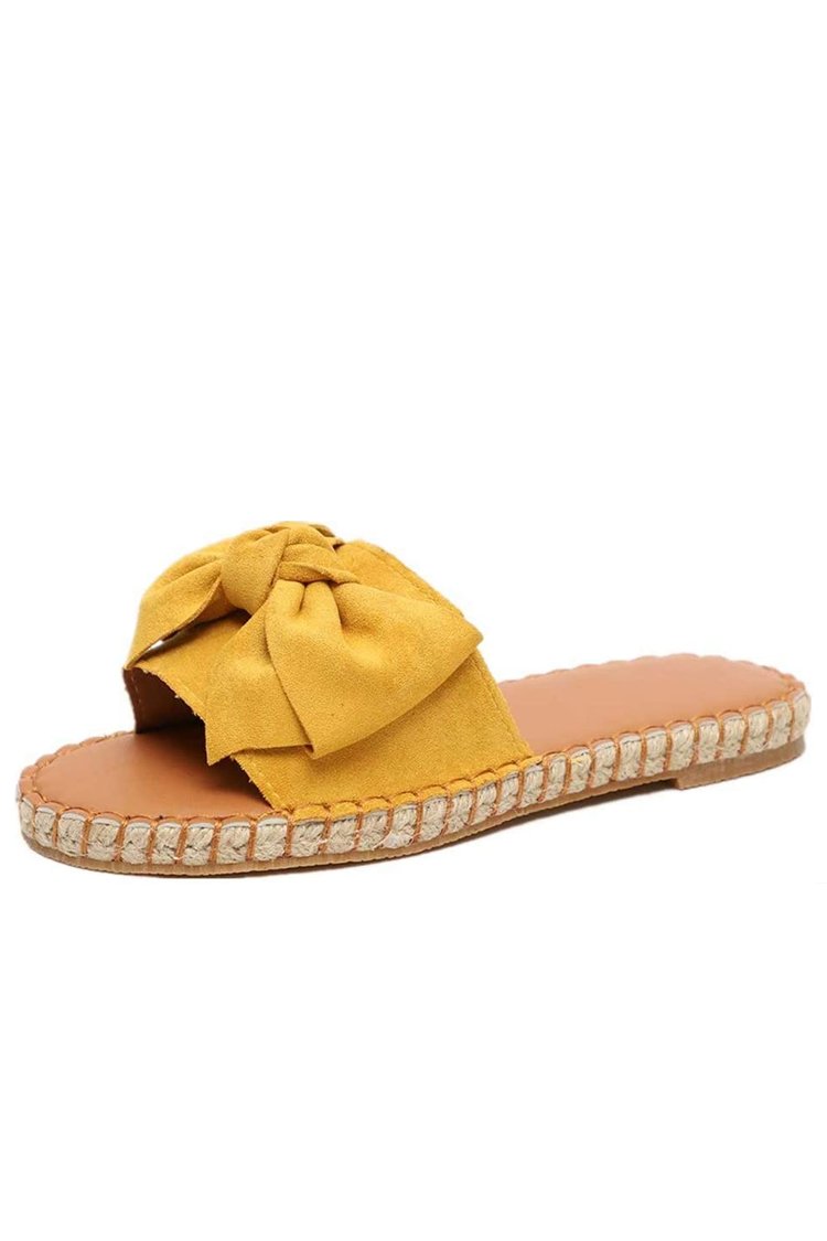 Suede Bowknot Flat Slide Sandals-Pinkami