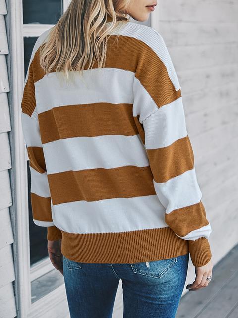 Color Block Buttons Up Sweater Cardigan-Pinkami