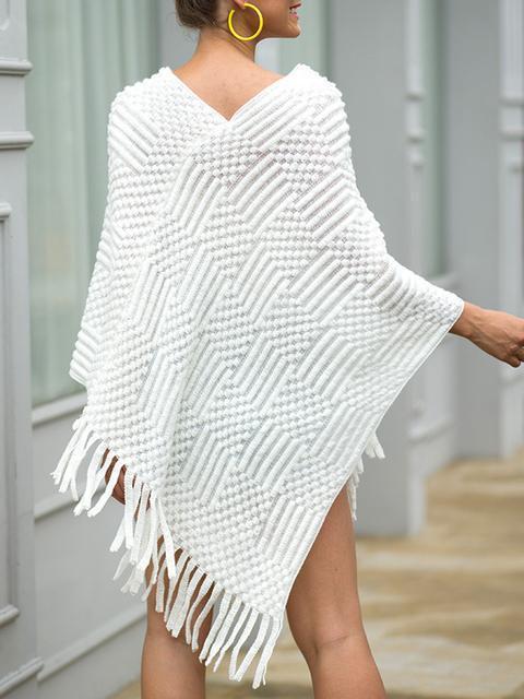 Fringed Cape Casual Sweater-Pinkami