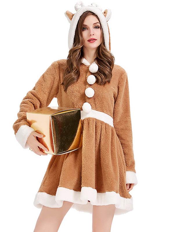 Women Reindeer Christmas Rudolph Dress-Pinkami