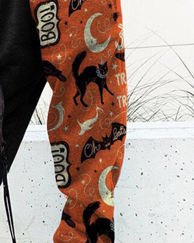 Colorblock & Halloween Graphic Pattern Dual Pocket Joggers For Women-Pinkami