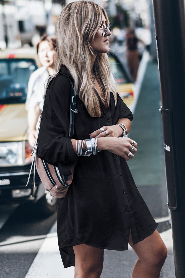 Oversize Sleeved Button Front Cover Up Blouse-Pinkami