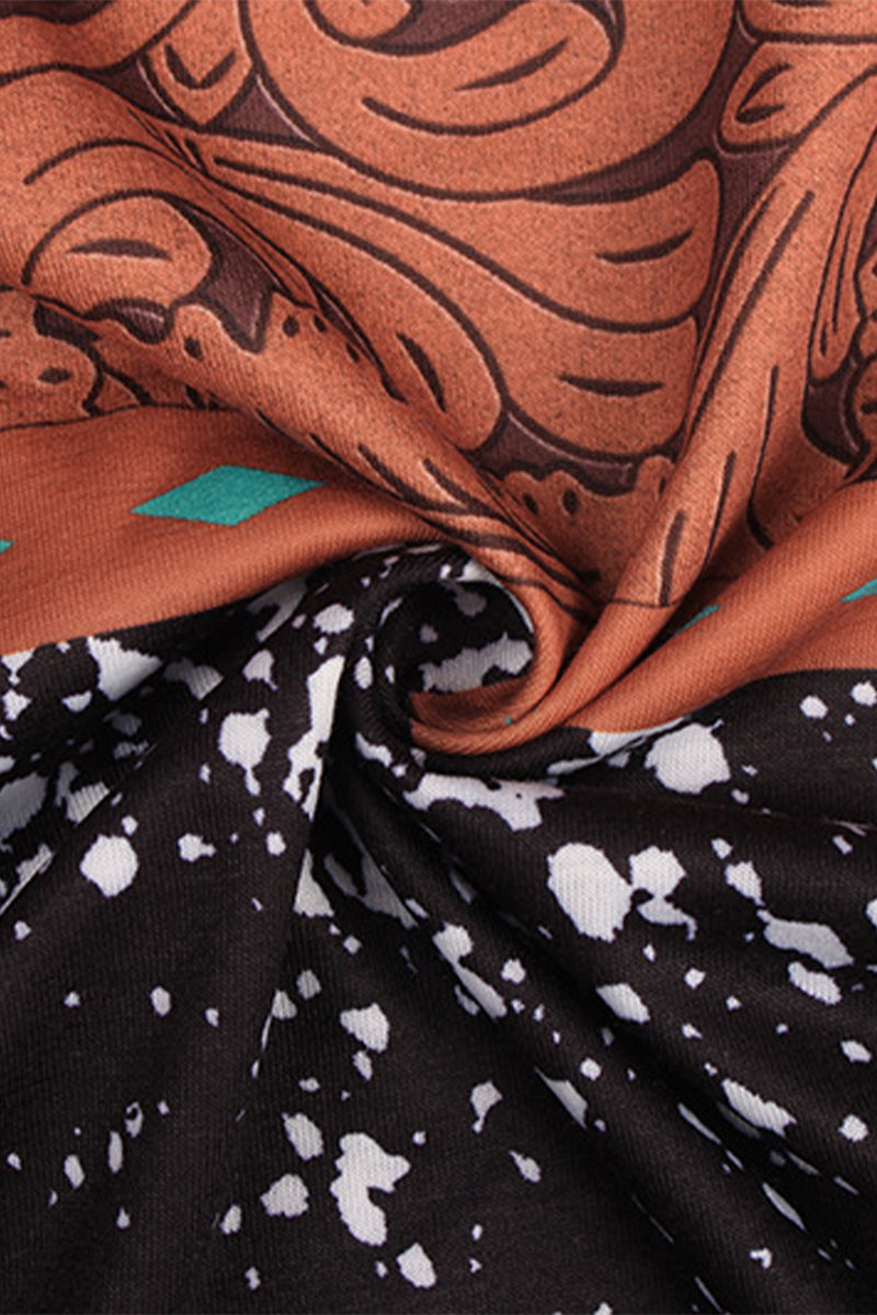 Tribal & Leopard Print Round Neck T-Shirt-Pinkami