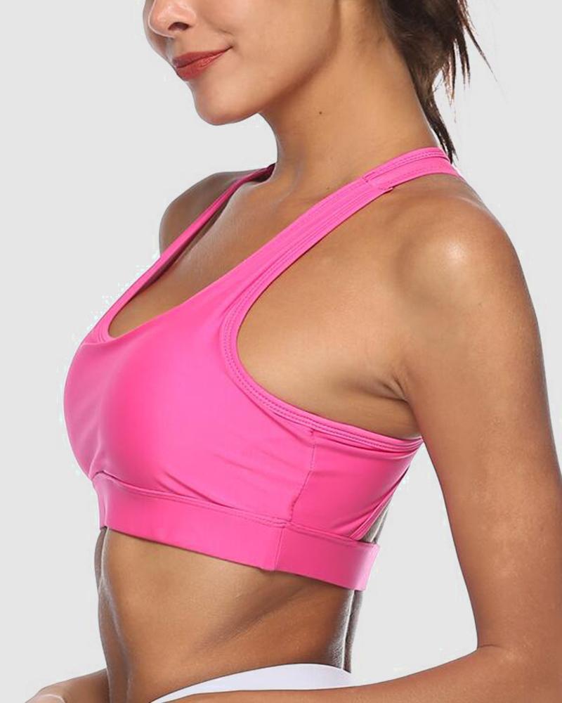 Pocket Decor Cutout Racerback Sports Bra-Pinkami