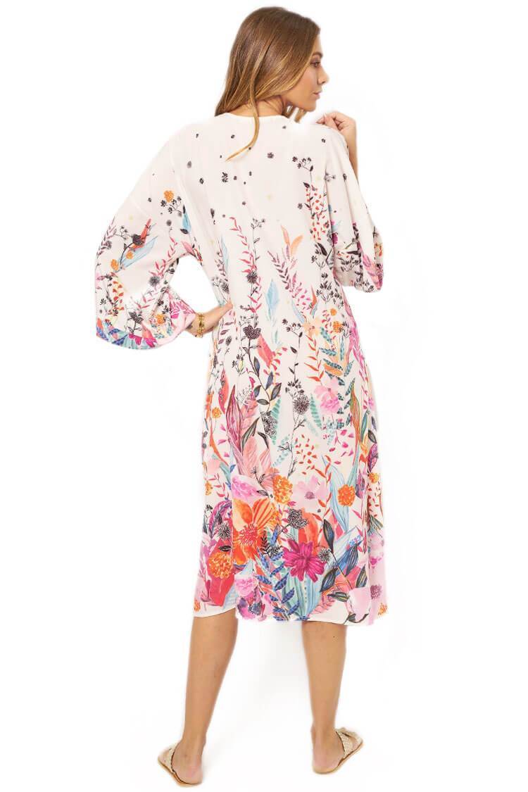 Cheerful Floral Print Half Sleeve Midi Cover Up-Pinkami
