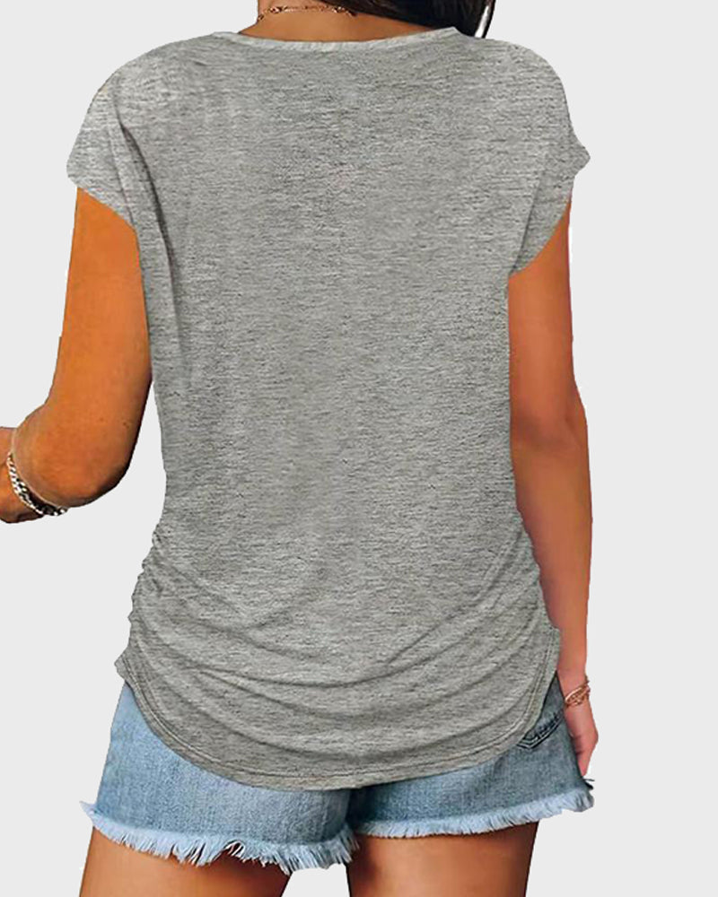 Half Zip Ruched Side T-Shirt-Pinkami