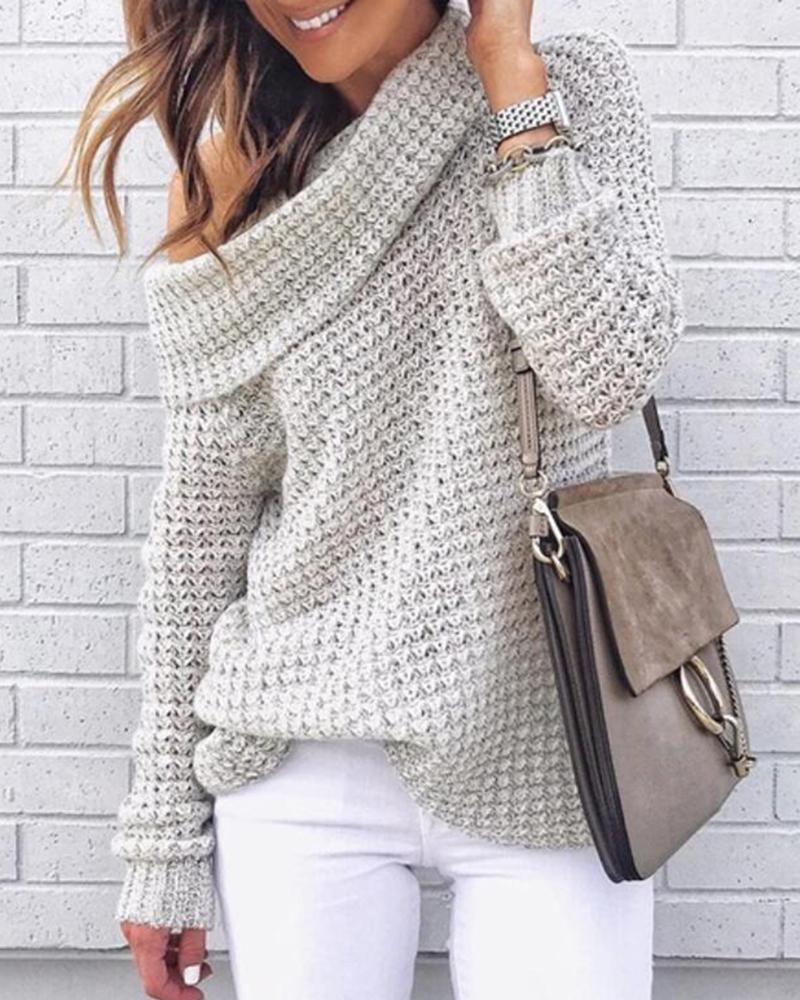 Chunky Knit Cowl Neck Sweater-Pinkami