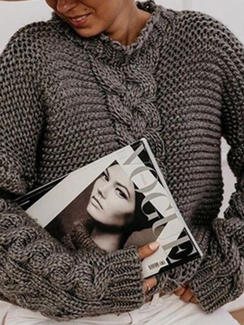 Knitted Twist Sweater Solid Color Top-Pinkami