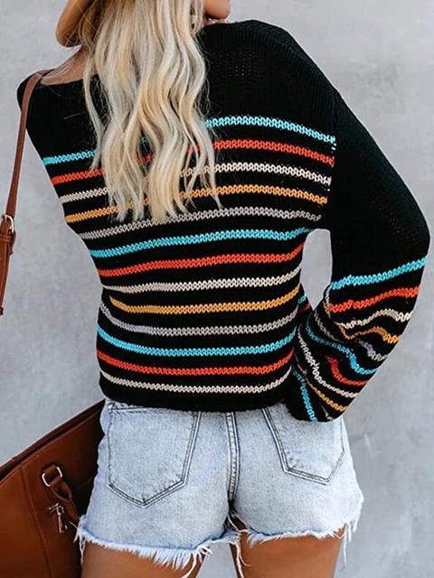 Colorful Striped Lightweight Short Sweater-Pinkami