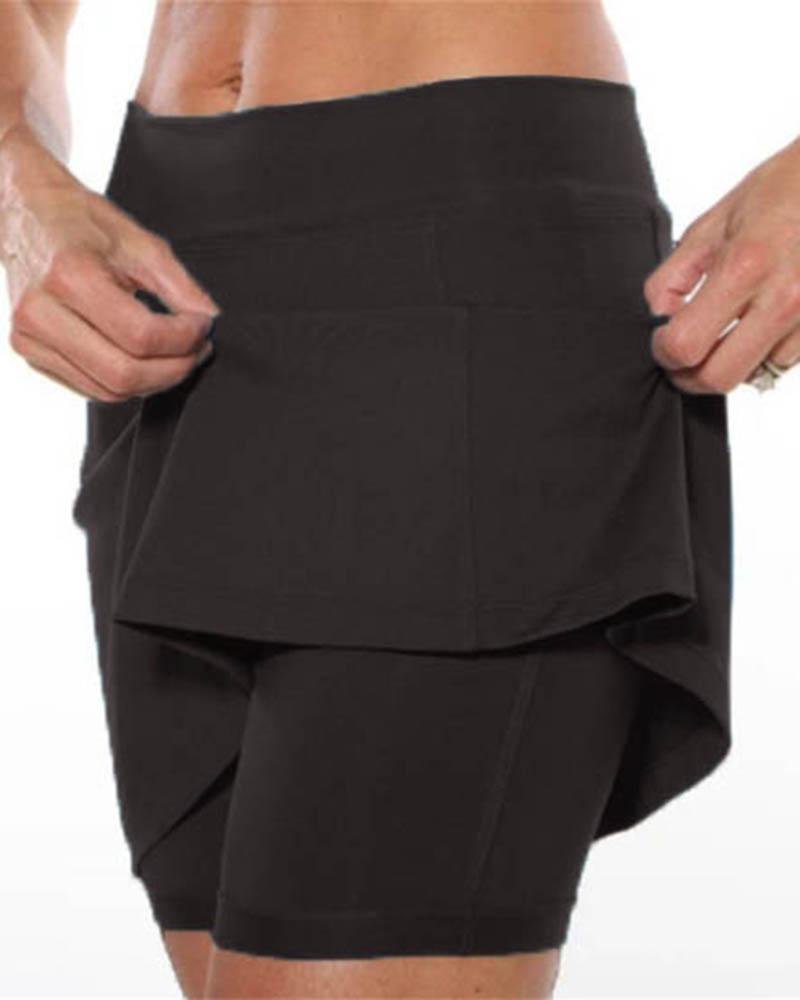 Solid High Waist Pocket Detail Sports Skort-Pinkami