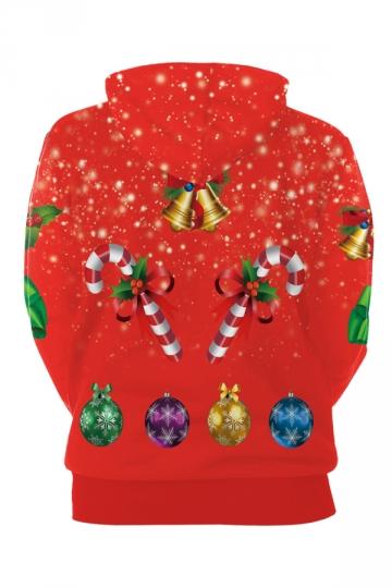 Funny Christmas Reindeer Print Hoodie Coral-Pinkami