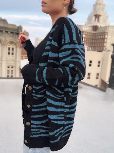 Zebra Pattern Button Knit Cardigan Coat-Pinkami