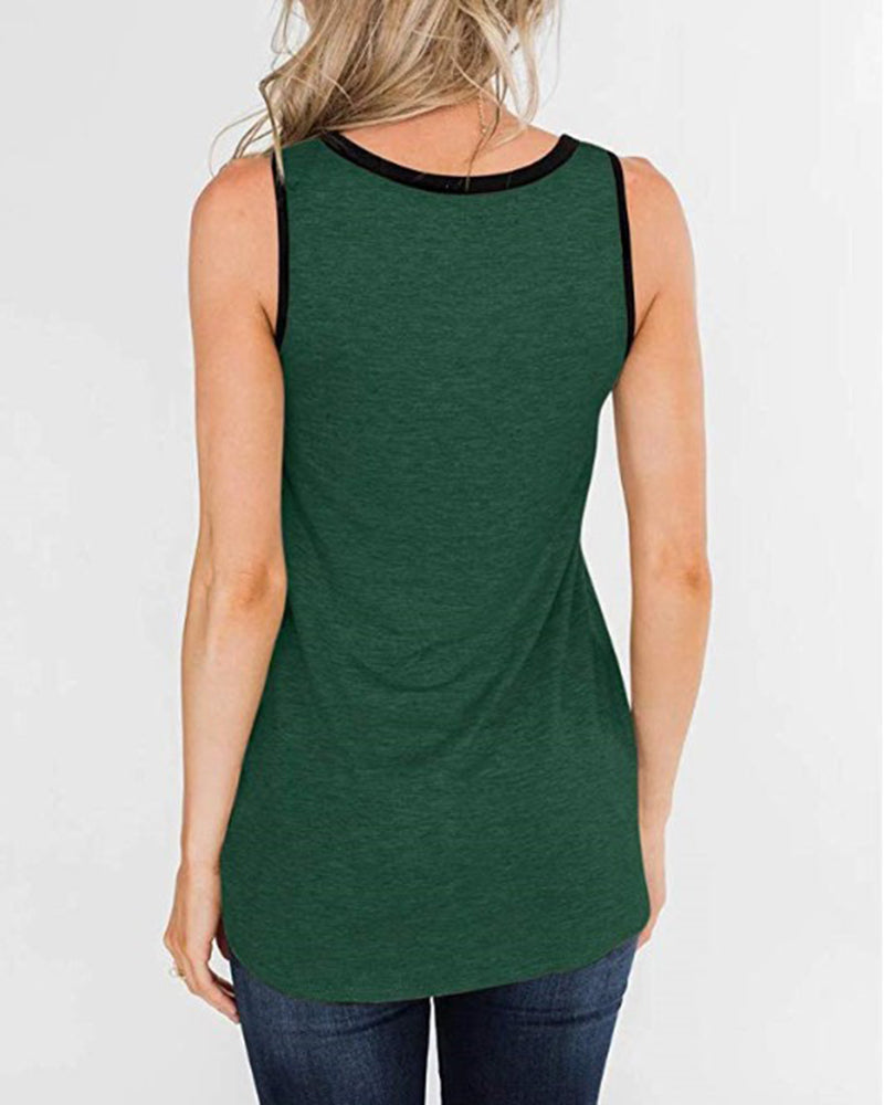 Leopard Contrast Binding Tank Top-Pinkami