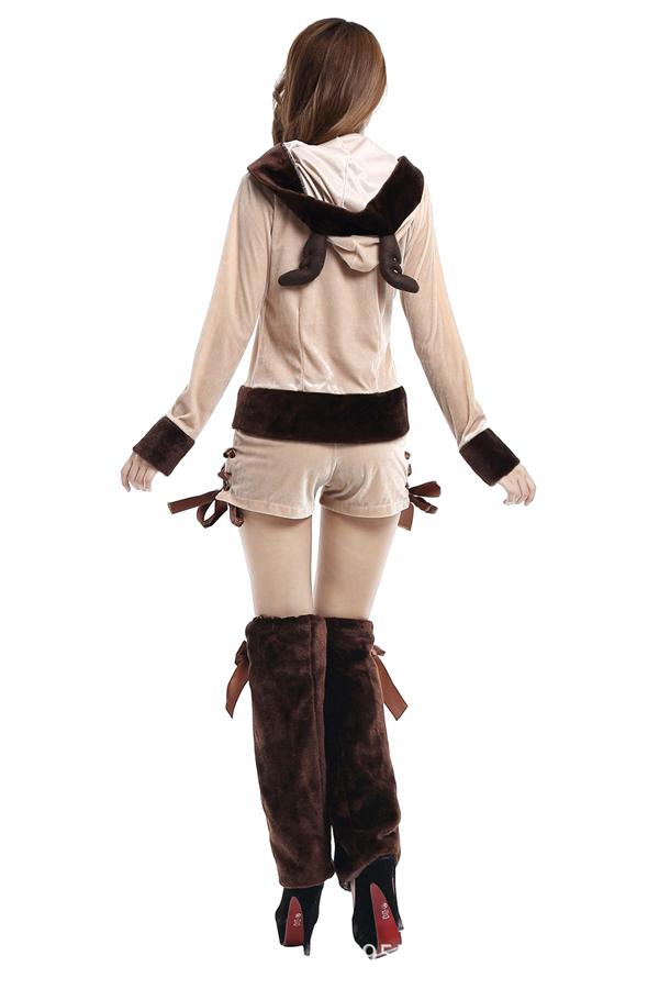 Fancy Lace Up Christmas Reindeer Santa Helper Costume Apricot-Pinkami