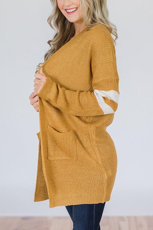 Striped Colorblock Long Sweater Cardigan-Pinkami