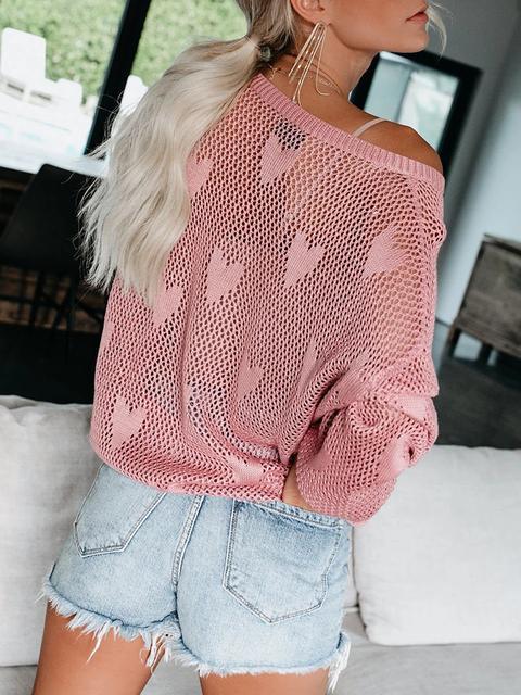 Heart Hollow Out Loose Sweater-Pinkami