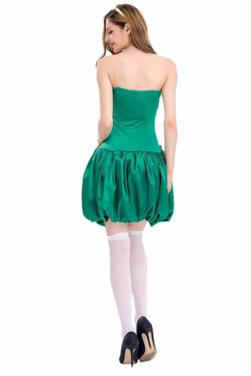 Womens Sexy Tube Dress Christmas Tree Santa Elf Costume Green-Pinkami