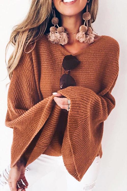 Trumpet Sleeves Sweater-Pinkami