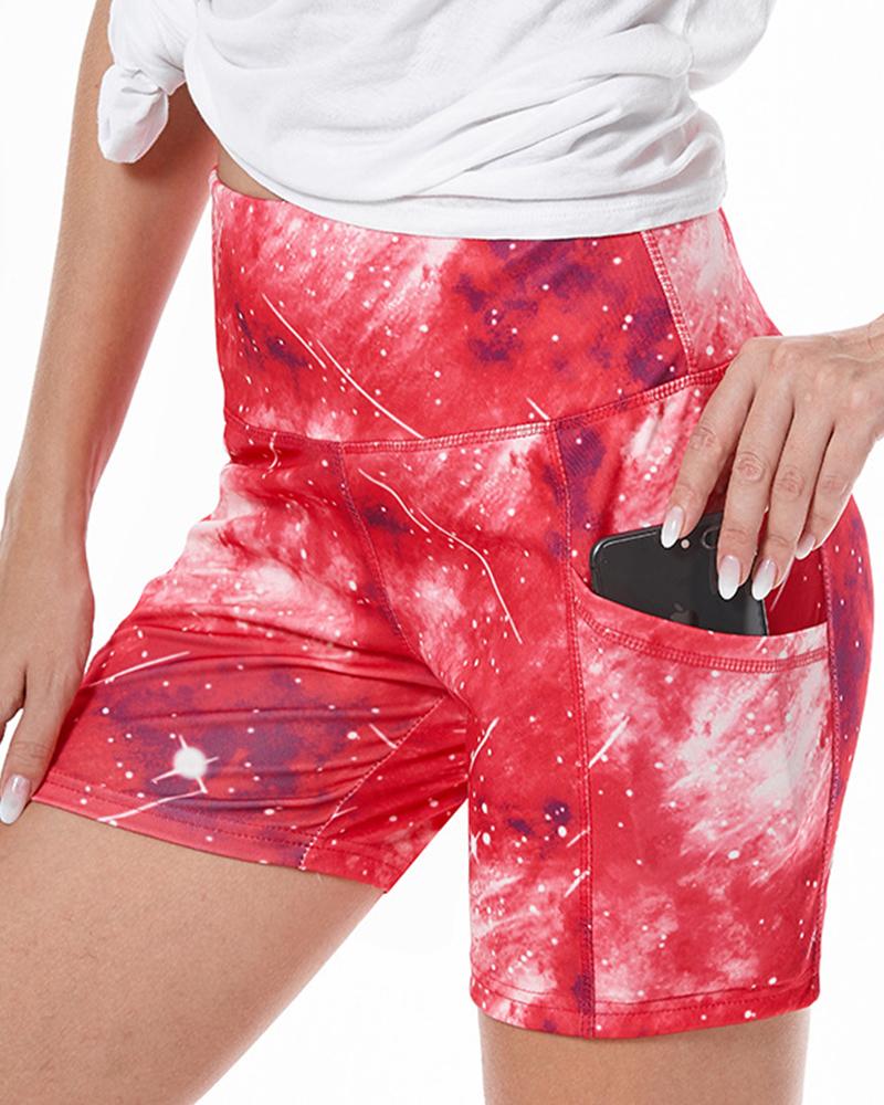 Tie Dye Pocket Side High Waist Sports Shorts-Pinkami