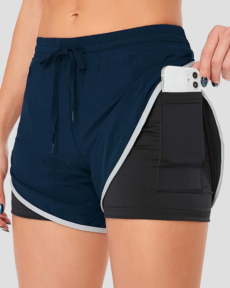 Contrast Binding Pocket Detail Drawstring Waist Sports Shorts-Pinkami