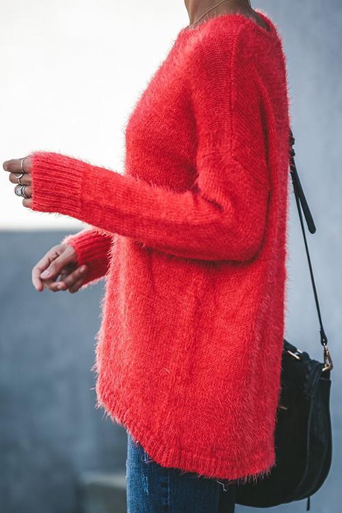 Round Neck Long Sleeve Loose Sweater-Pinkami