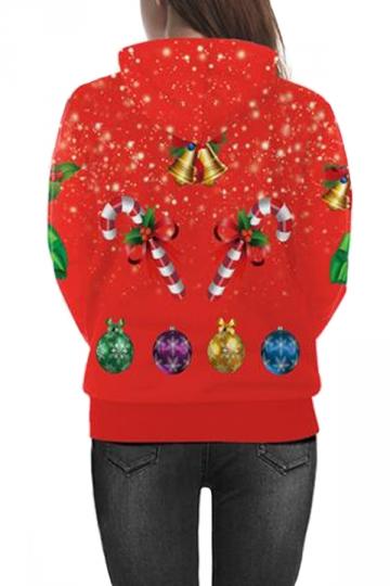 Funny Christmas Reindeer Print Hoodie Coral-Pinkami