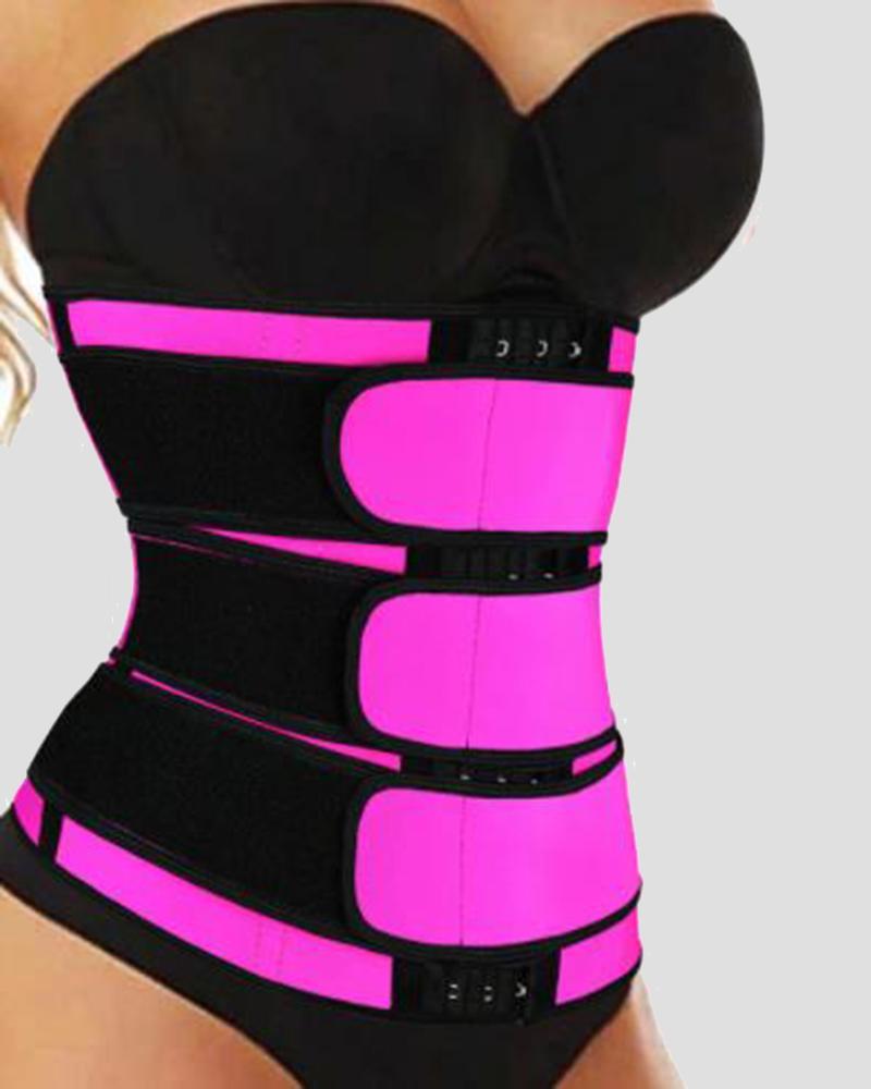 Triple Velcro Closures Trimmer Belt Waist Body Shaper Wrap Trainer-Pinkami
