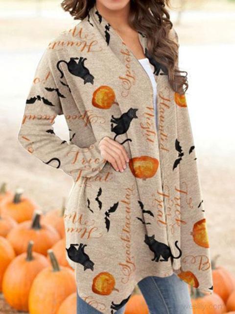 Halloween Animal Pumpkin Print Cardigan-Pinkami