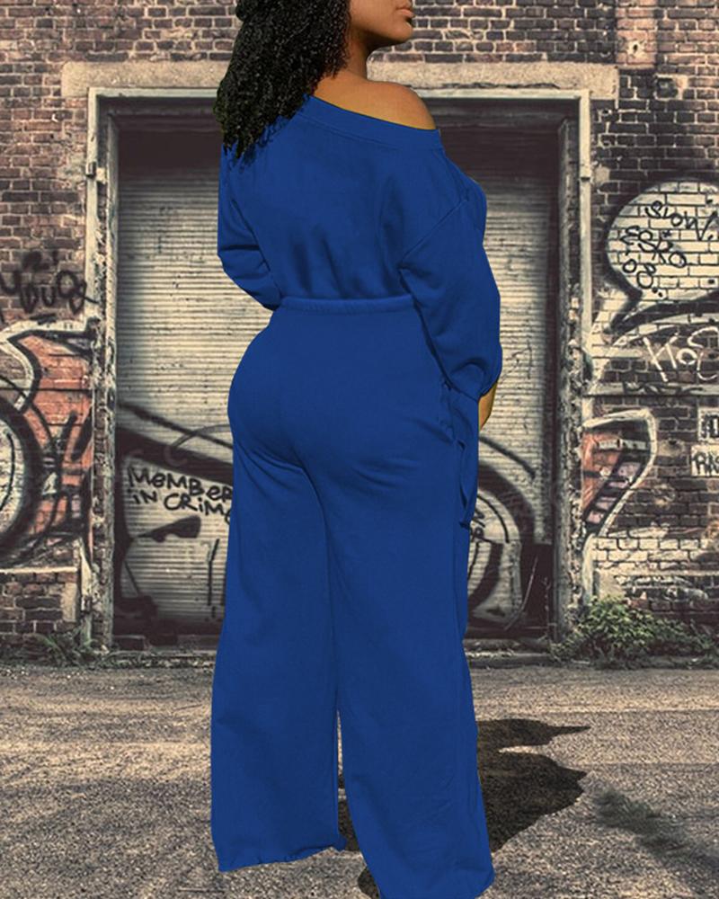 Drawstring Waist Asymmetrical Boat Neck Casual Two Piece Set-Pinkami