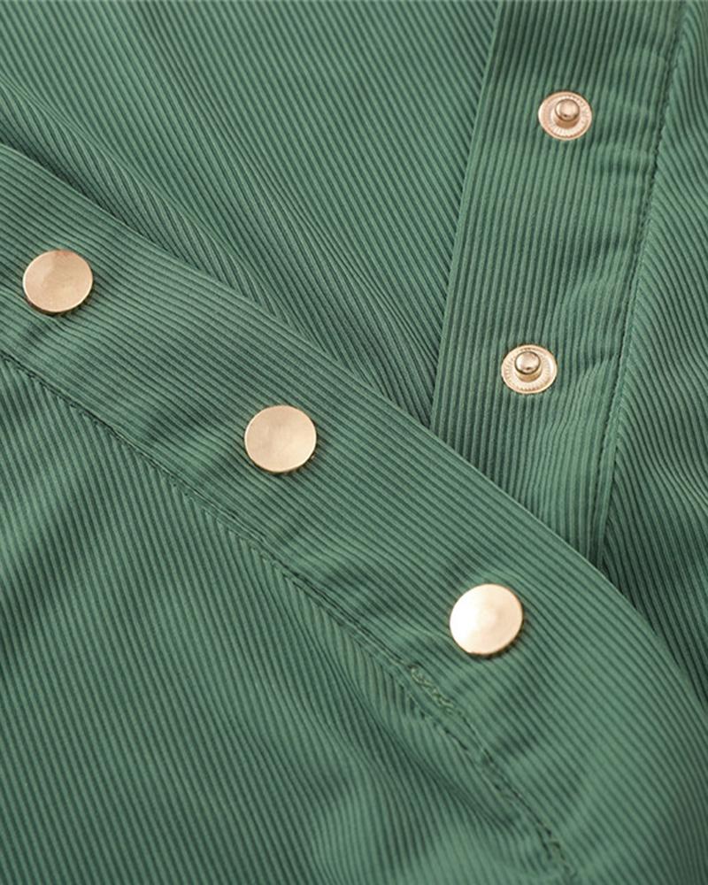 Solid Ribbed Button Detail V Neck Sweater-Pinkami