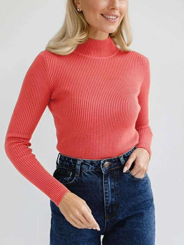Women Pullovers High Collar Long Sleeves Sweaters