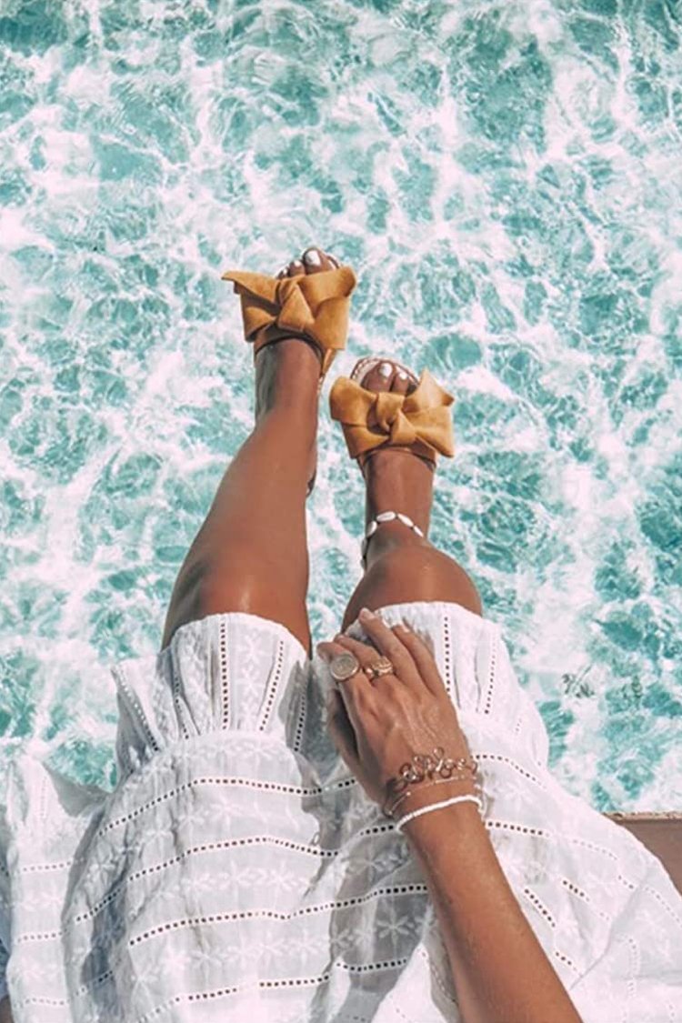 Suede Bowknot Flat Slide Sandals-Pinkami