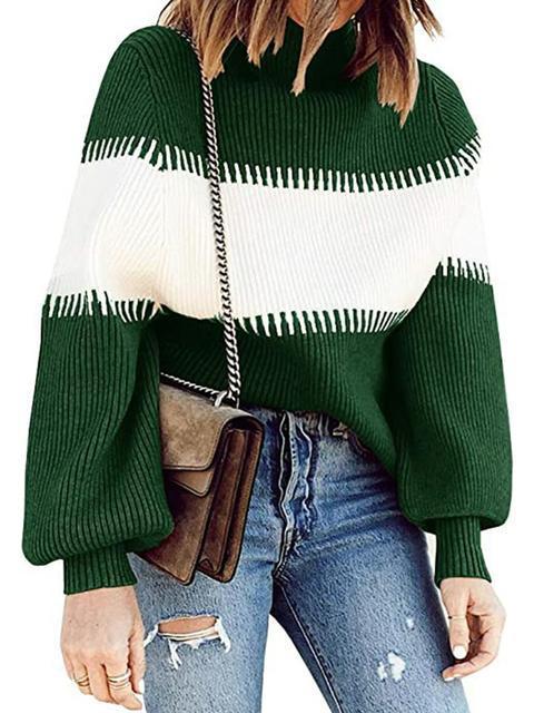 Casual Lantern Sleeve Knitted Sweater Pullover-Pinkami