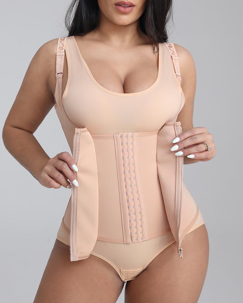 Zipper Front Eye & Hook Spaghetti Strap Corset Shapewear-Pinkami