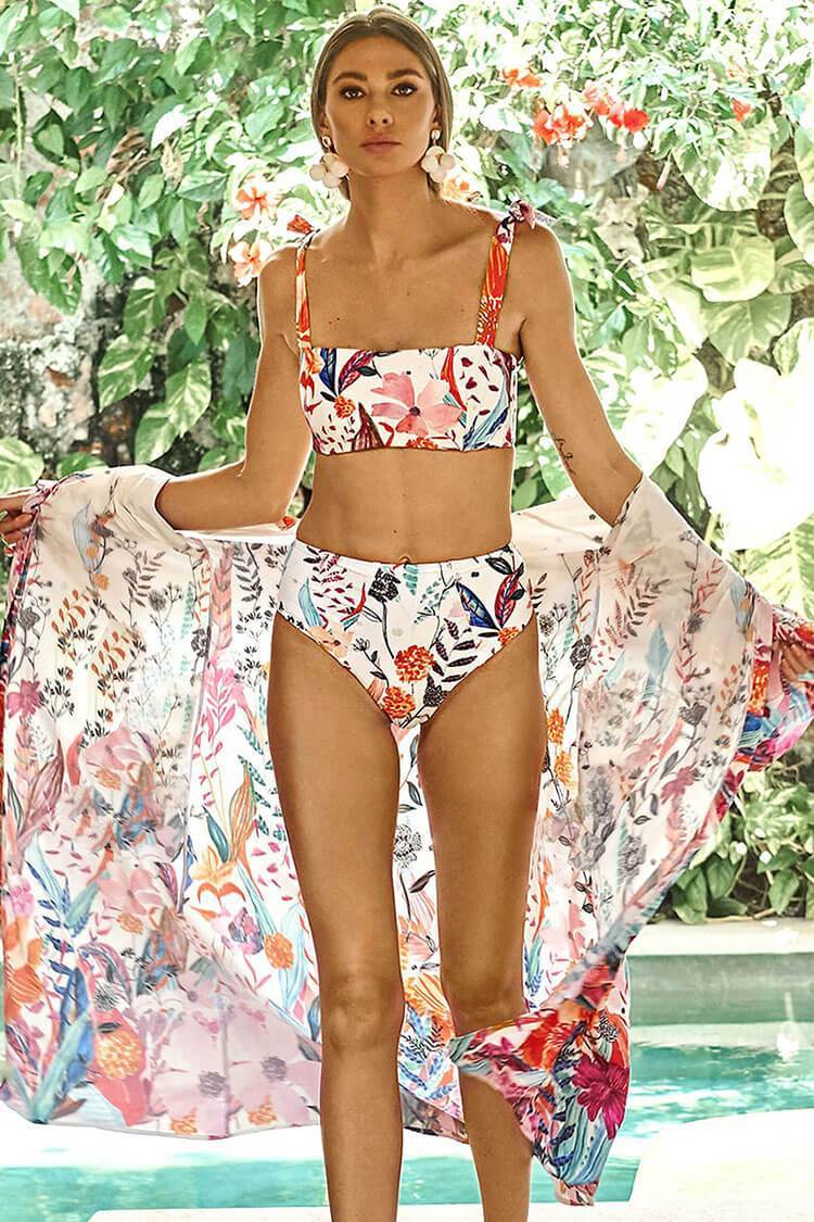 Cheerful Floral Print Half Sleeve Midi Cover Up-Pinkami