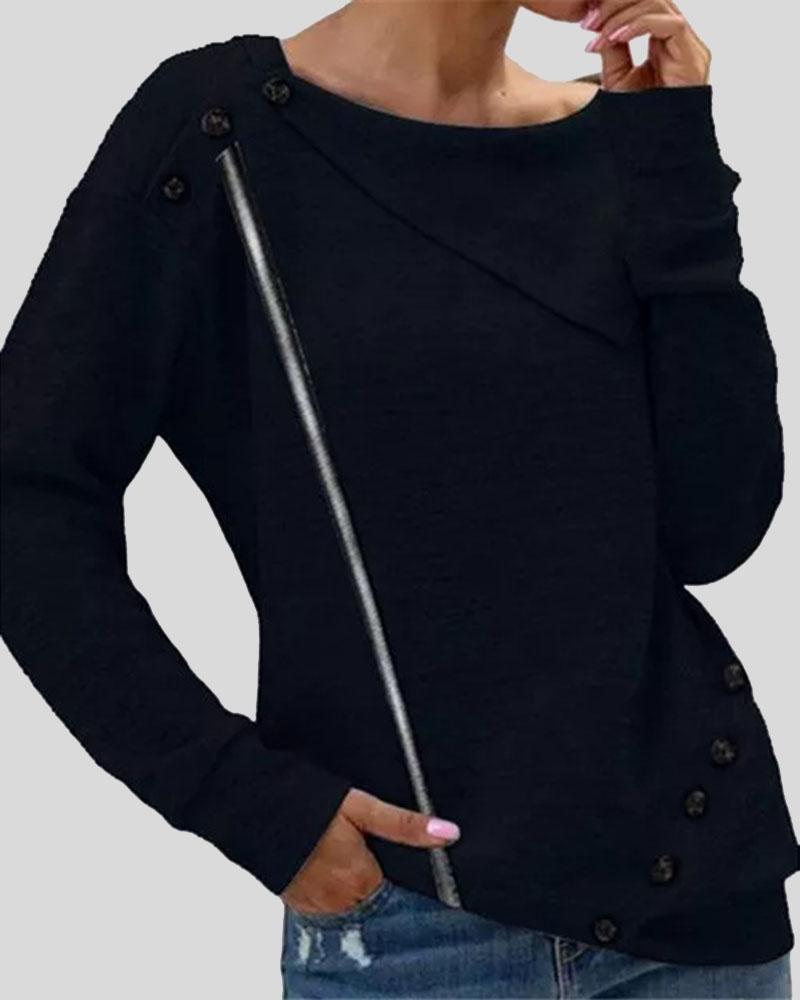 Striped Button Decor Drop Shoulder Sweater-Pinkami