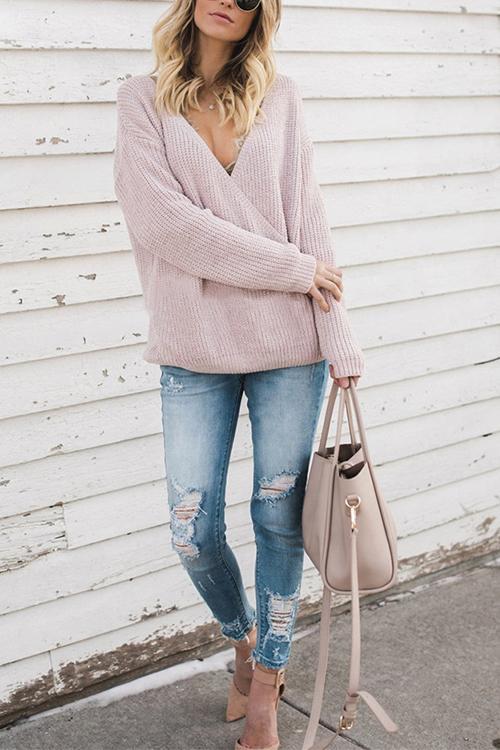 New Loose Large Size Two-sided Stitching Sweater-Pinkami