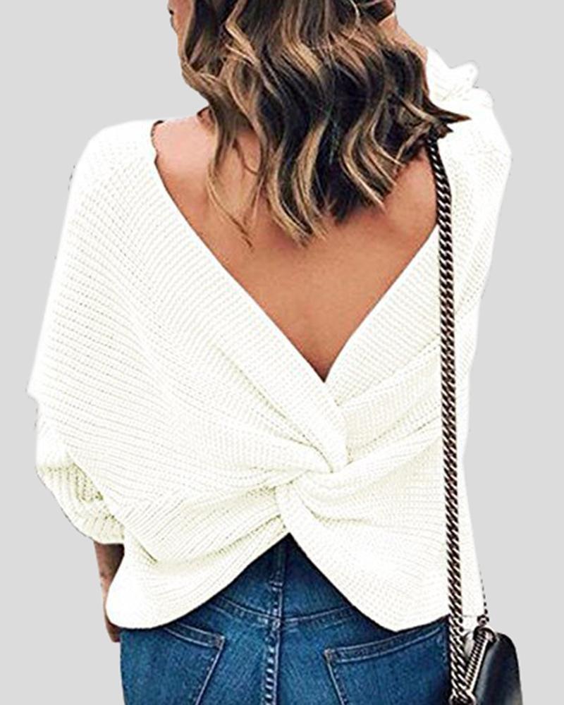 Chunky Knit Twist Drop Shoulder Sweater-Pinkami