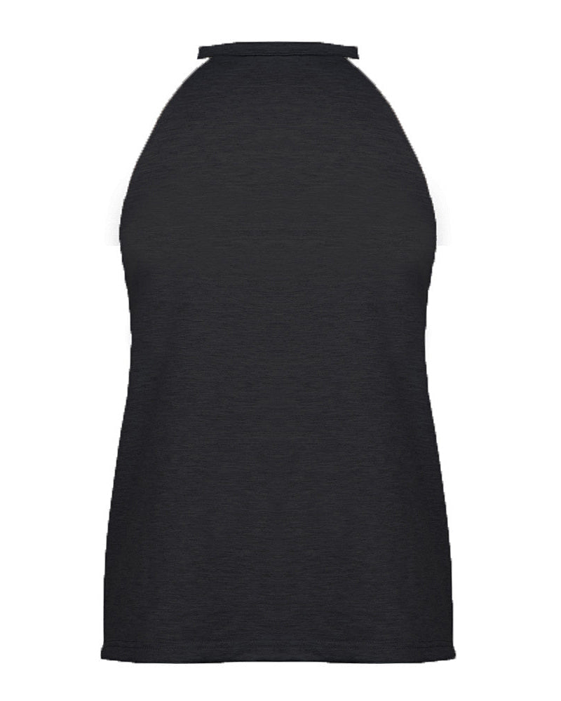 Solid Ripped Detail Halter T-Shirt-Pinkami